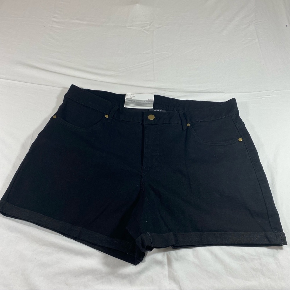 Serra High Waist Black Shorts Jean Sz 16 Cuffed NWT 4 Pockets Woman’s Sh…